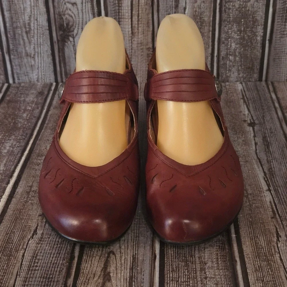 Sz 8.5 Aetrex Rachel Burgundy Leather Laser Cut Mary Jane Comfort Pumps Shoes